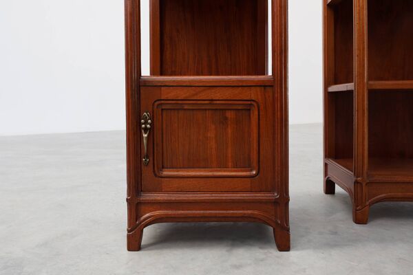 Paire de tables de chevet Art Nouveau en bois et marbre par Paul Alexandre Dumas, France
