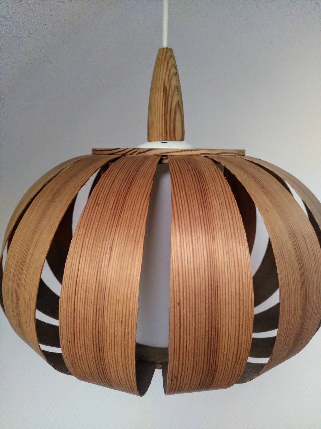 Scandinavian pendant light, wood veneer. 1960s