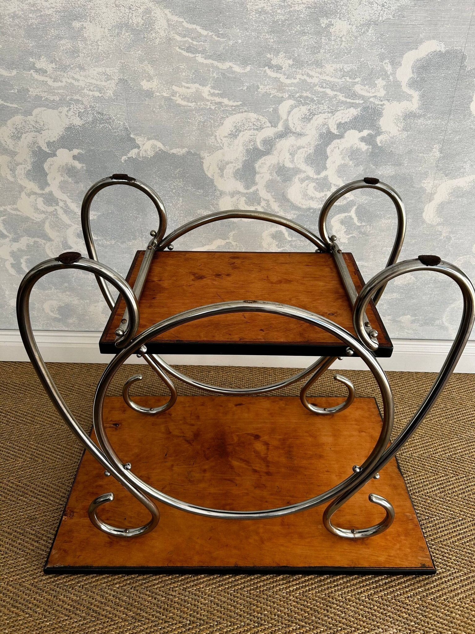 Chrome tubular 2-tiered side table, Art Deco / Bauhaus, Belgium, 1930s