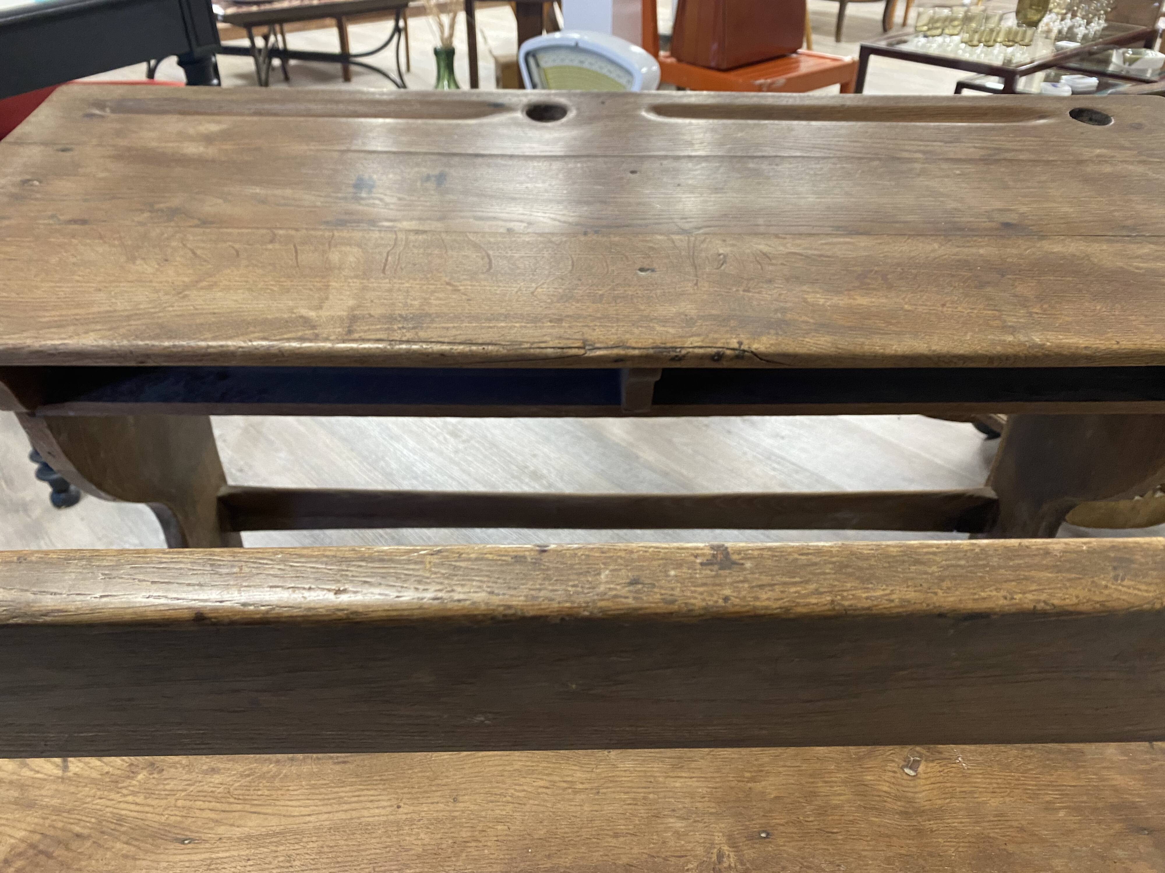 Double wooden school desk, 19th century