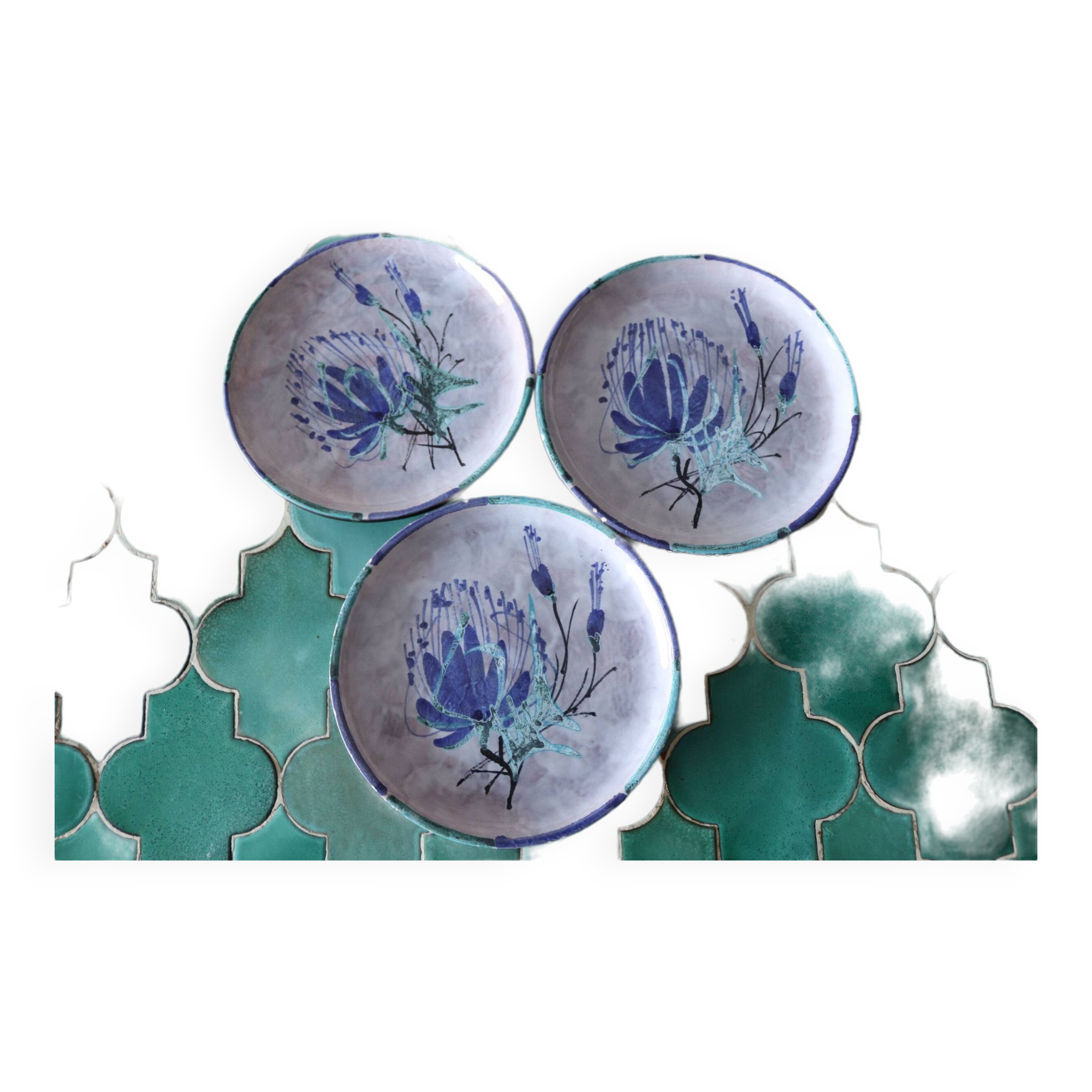 Three dessert plates signed Le Brescon Vallauris 60's