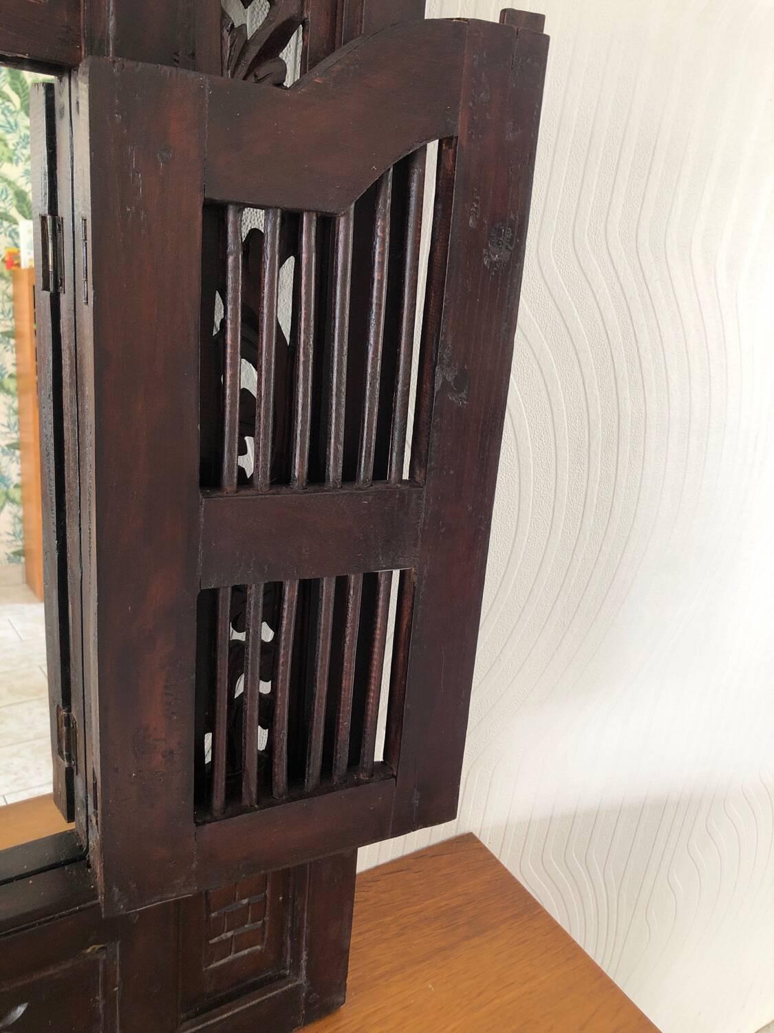 Vintage Indonesian teak shuttered mirror