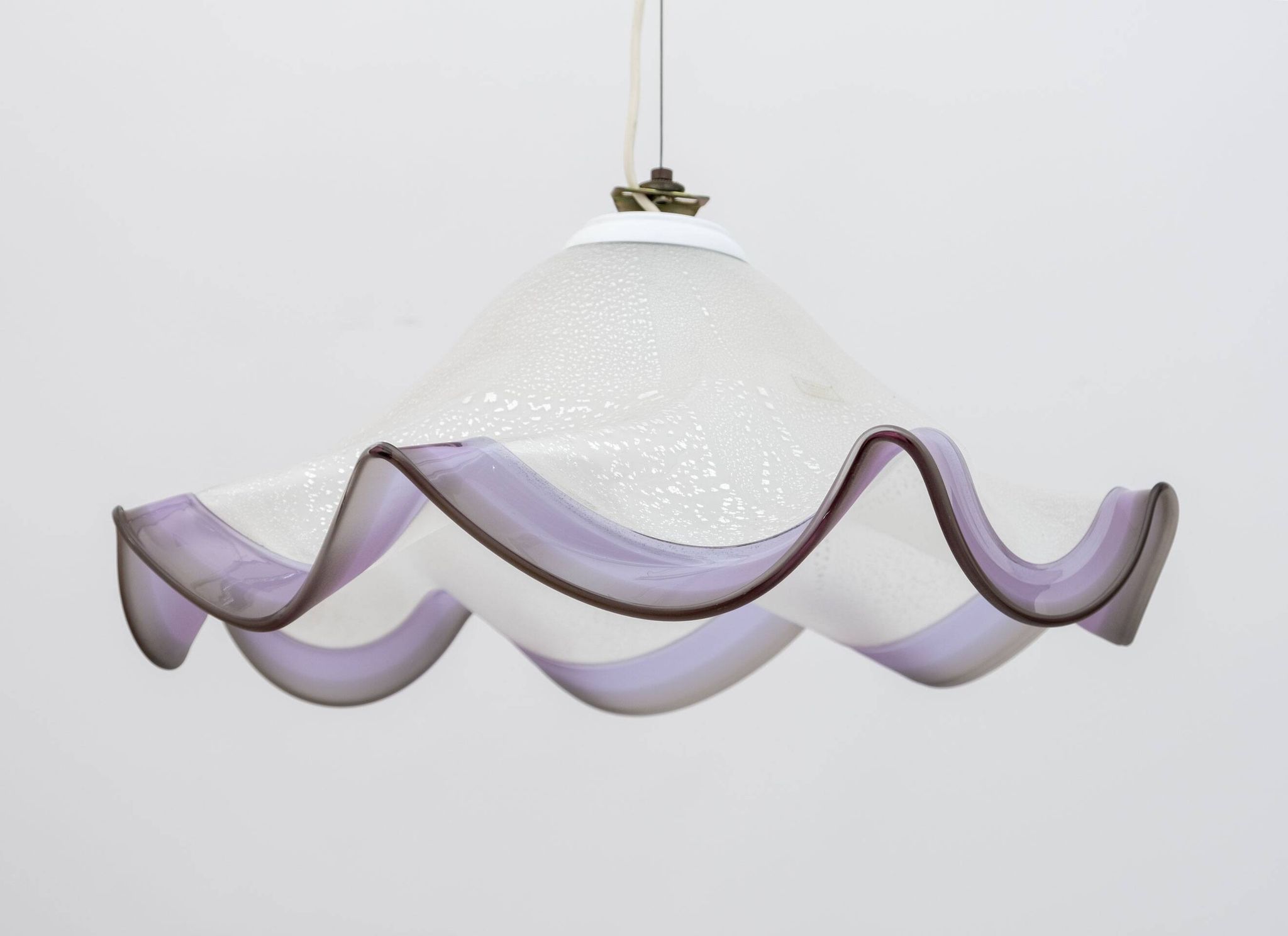 Mid-Century Modern Italian Murano Silver Leaf Glass Pendant Lamp, 1970s