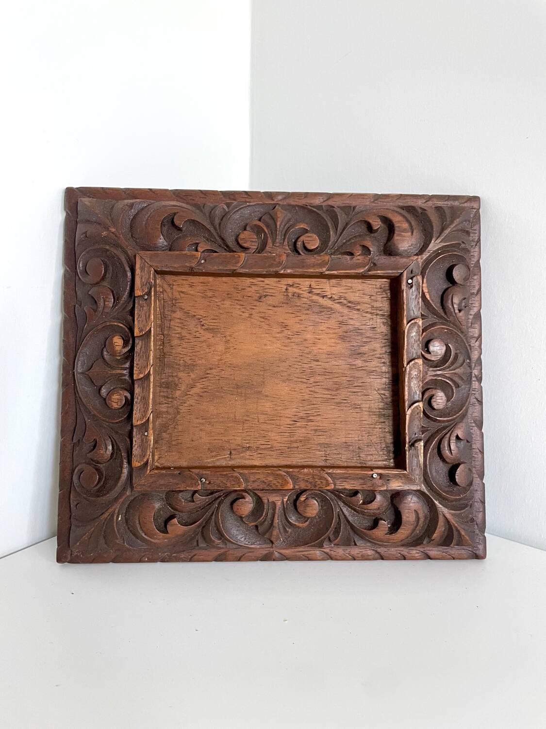 Antique handcarved frame Cedarwood 21.5 cm x 19 cm