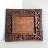 Cadre ancien sculpté à la main en bois de cèdre 21,5 cm x 19 cm