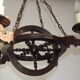 French vintage rustic 4 light wheel chandelier hand