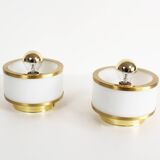 Pair of vintage 1980's opaline glass and brushed brass wall lights