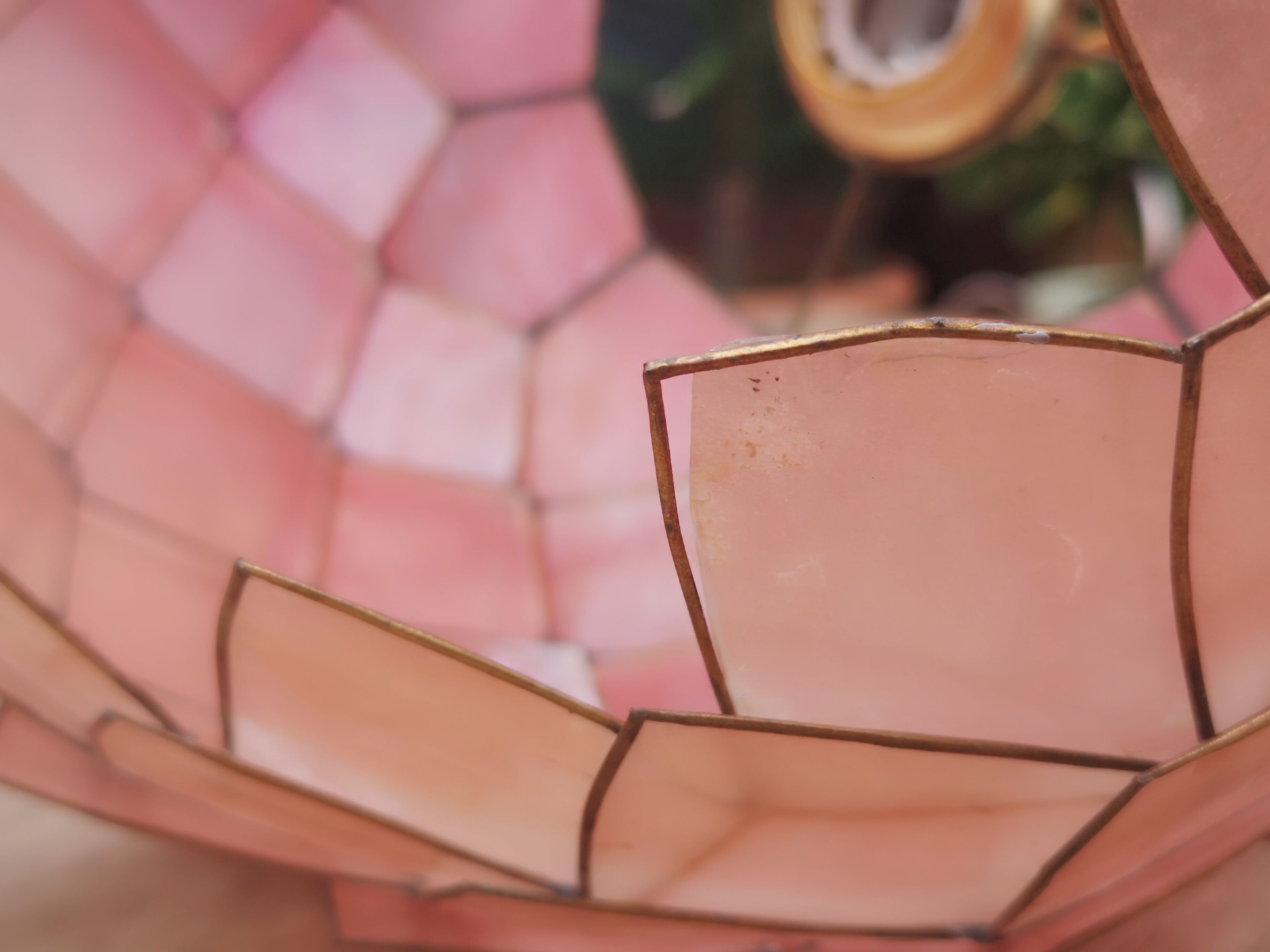 Vintage hanging lamp mother-of-pearl lotus flower and rose-degrading brass