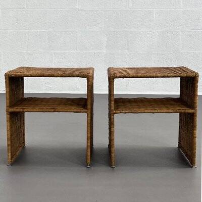 Tables de Chevet en Osier, années 60-70, Set de 2