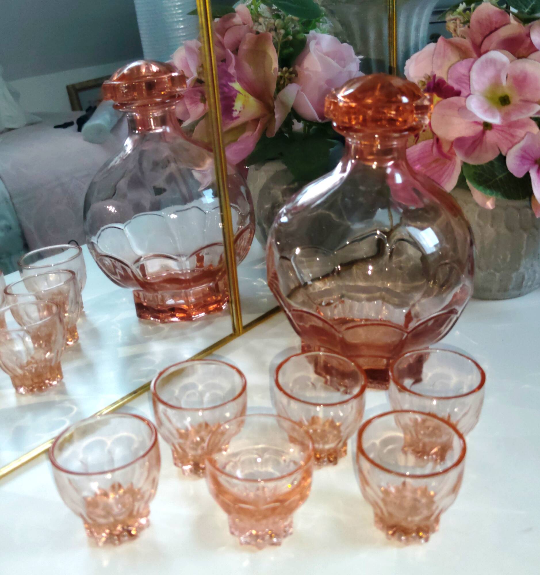 Art Deco Rosaline Liqueur Service - French - Vintage