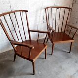 Paire de fauteuils en bois vintage Baumann modèle Éventail années 60