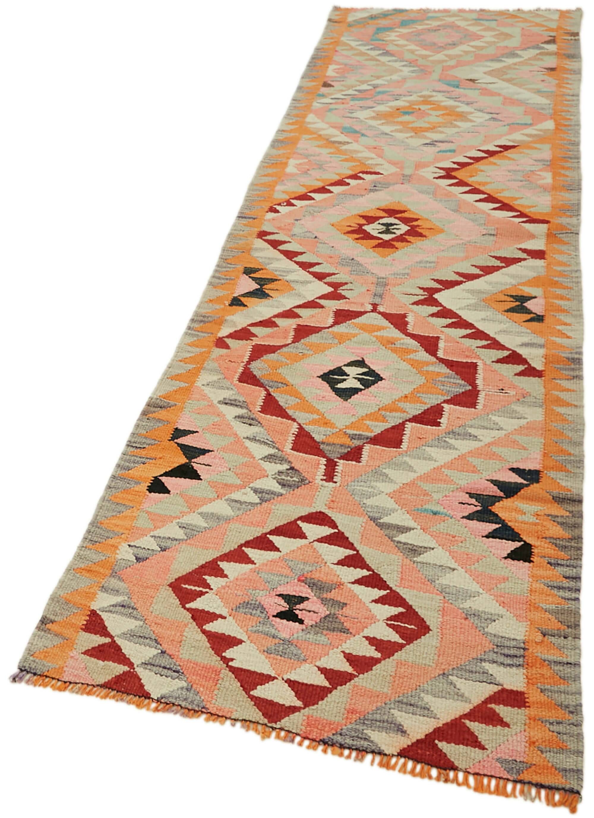 Turkish Handwoven Vintage Herki Kilim 90 cm x 322 cm