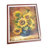 Oil on still life panel with sunflowers