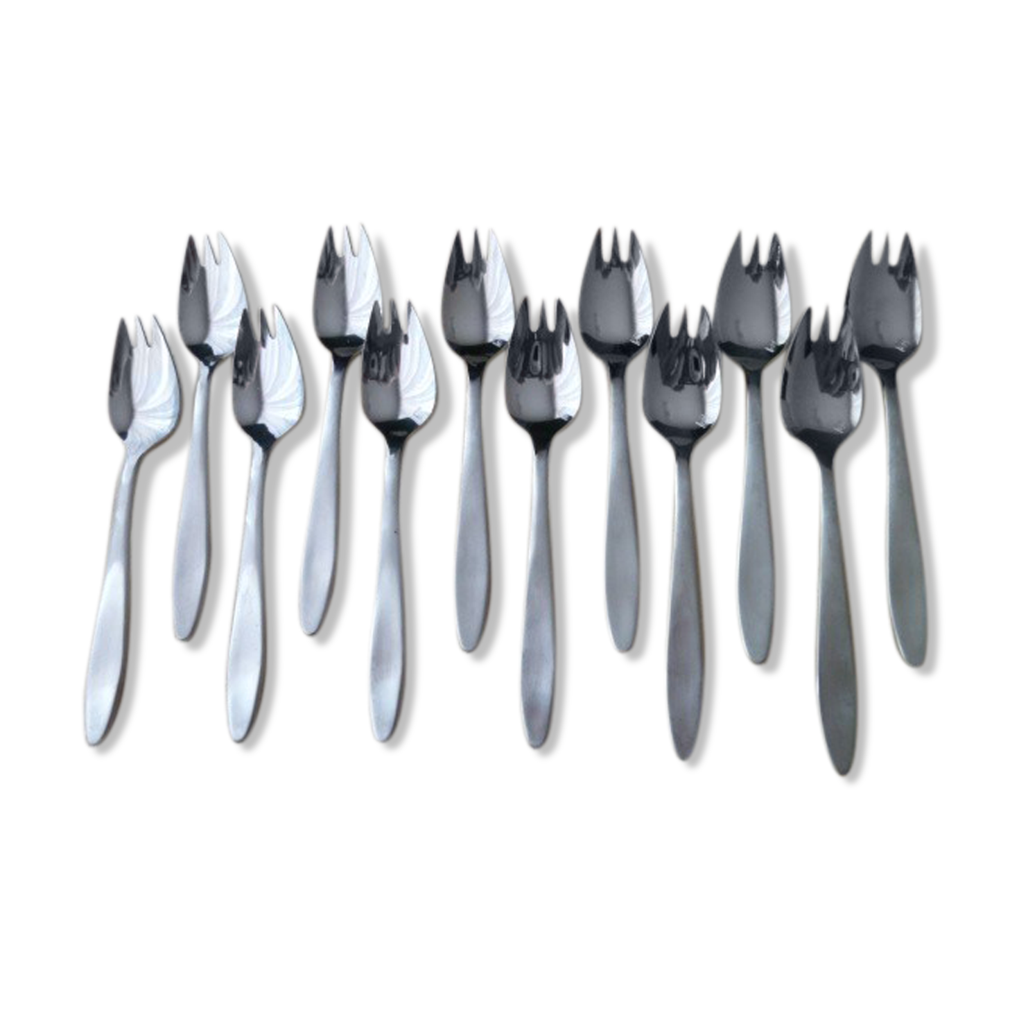 Box of 12 stainless steel oyster forks Létang and Rémy