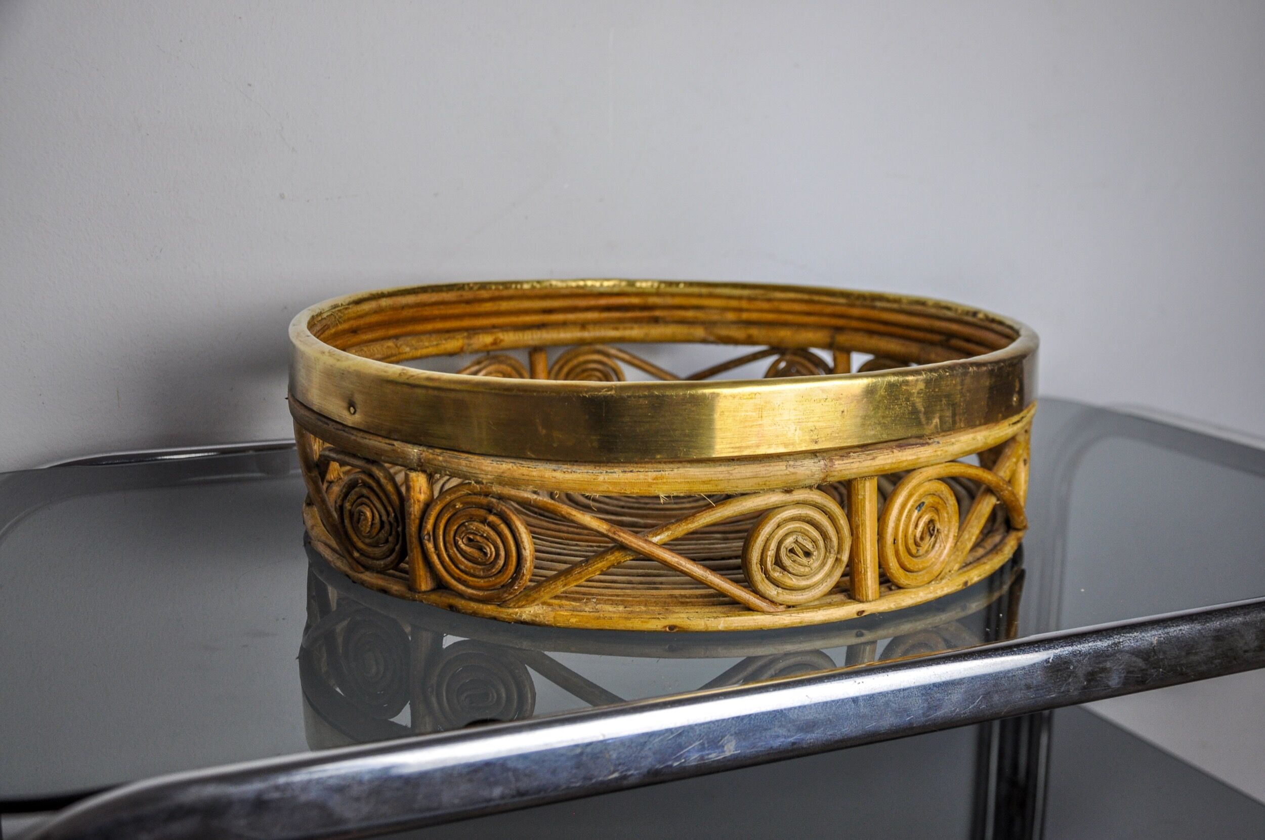 Rattan and brass centerpiece, Italy, 1970