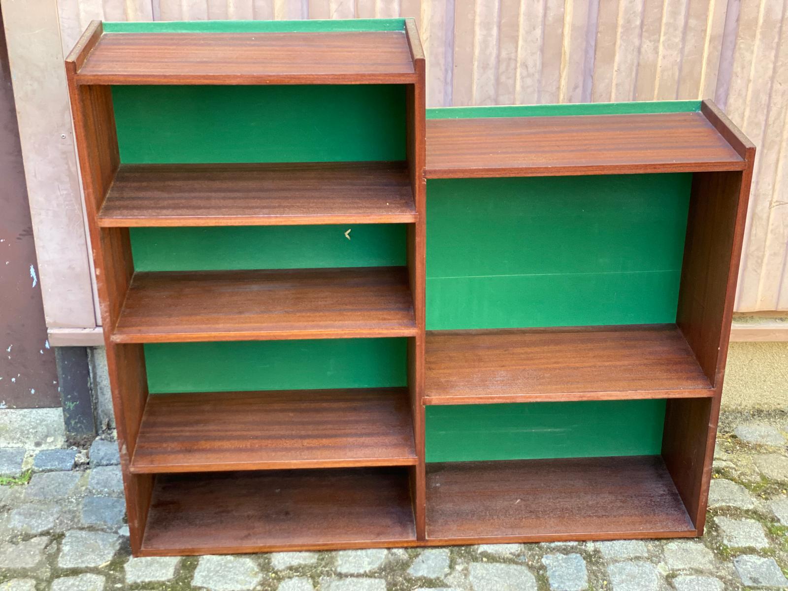 Vintage Scandinavian shelf from the 1960s in wood with green velvet.
