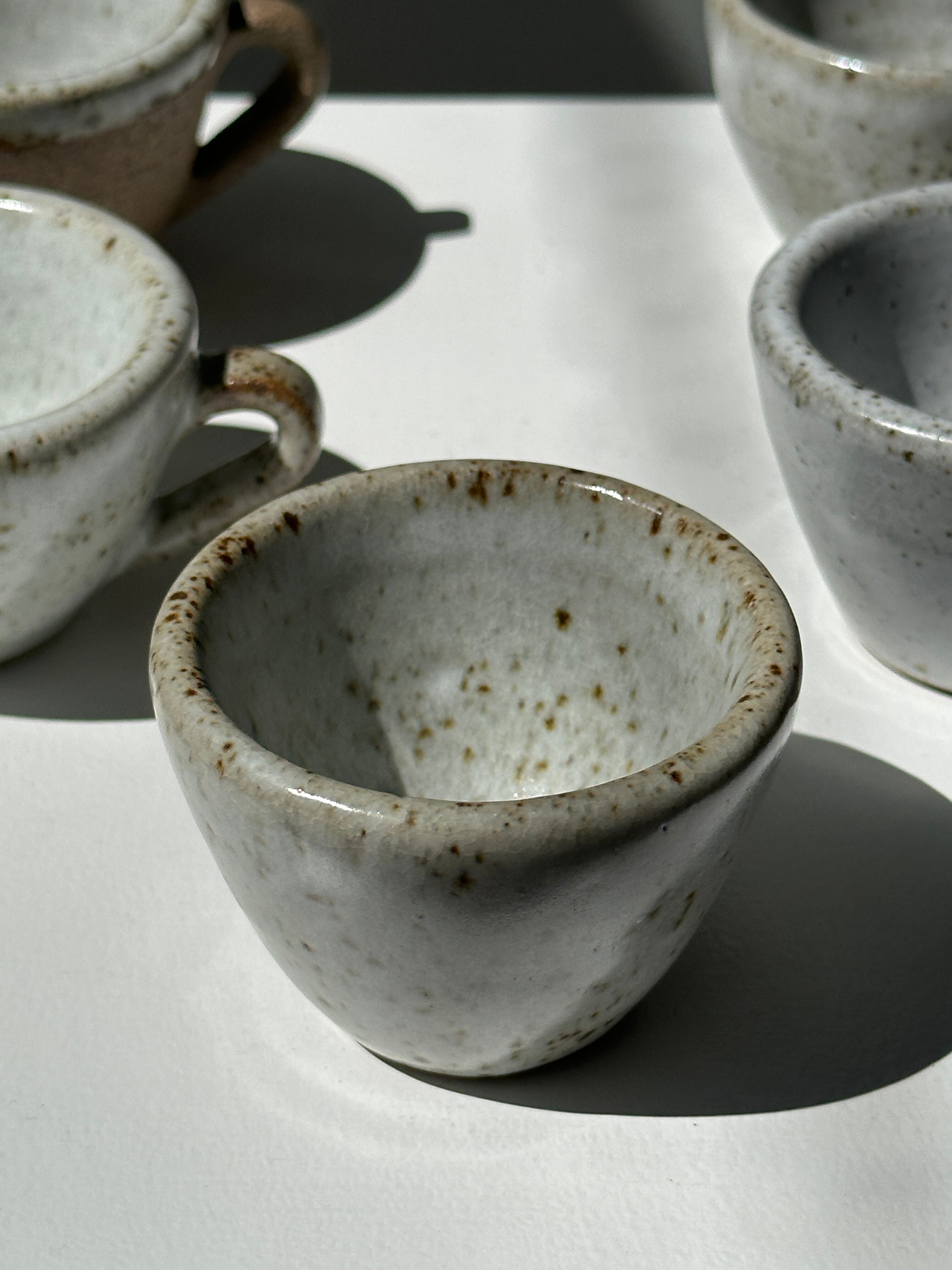 Set of 5 Indonesian ceramic handle coffee cups