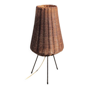 Lampe tripode et rotin