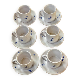 6 cups and saucers Garnier Moustiers