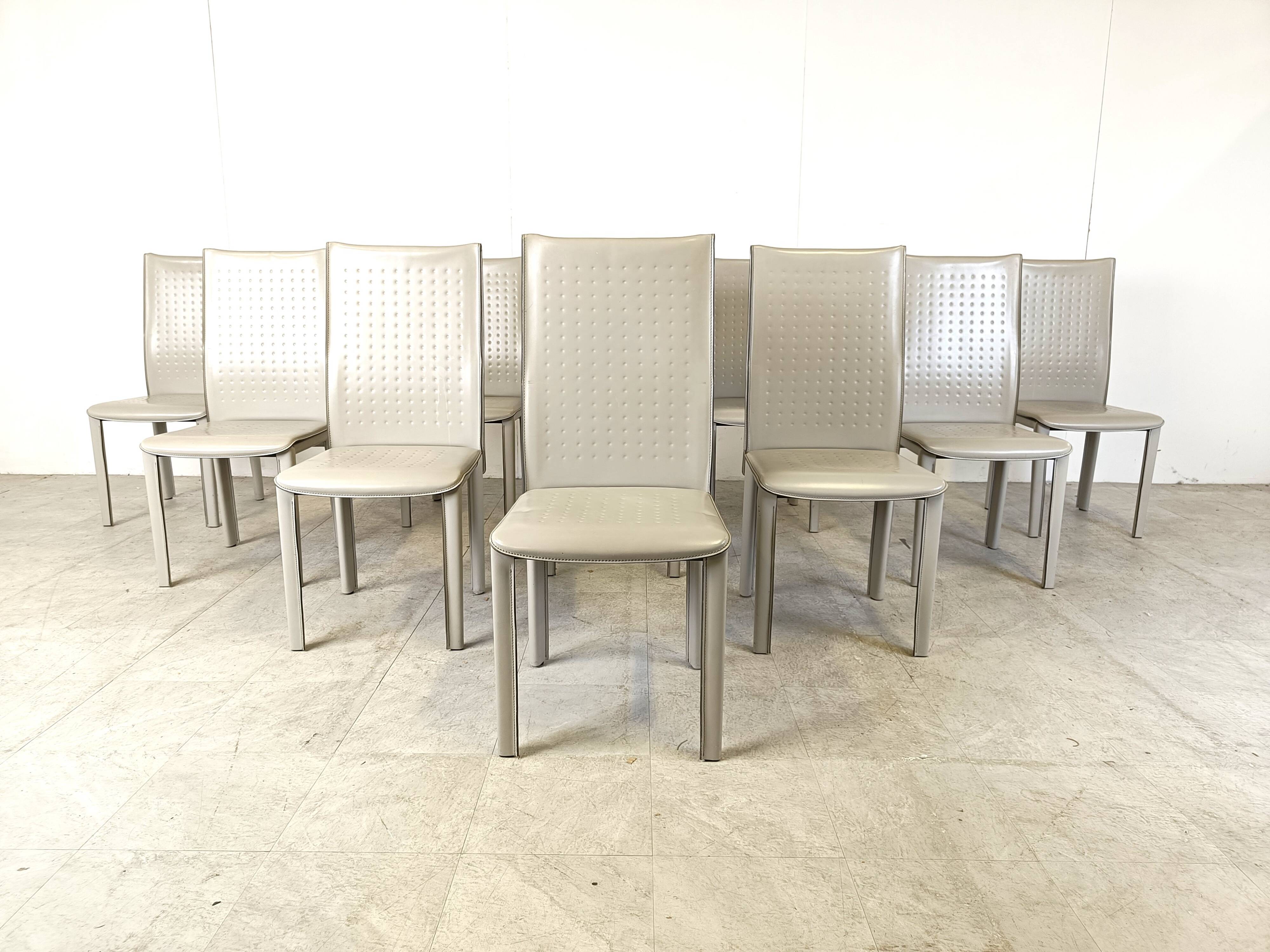 Set of 10 vintage leather dining chairs, 1980s