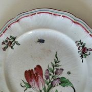 Antique Lunéville plate – floral and insect decoration – circa 1840–1860