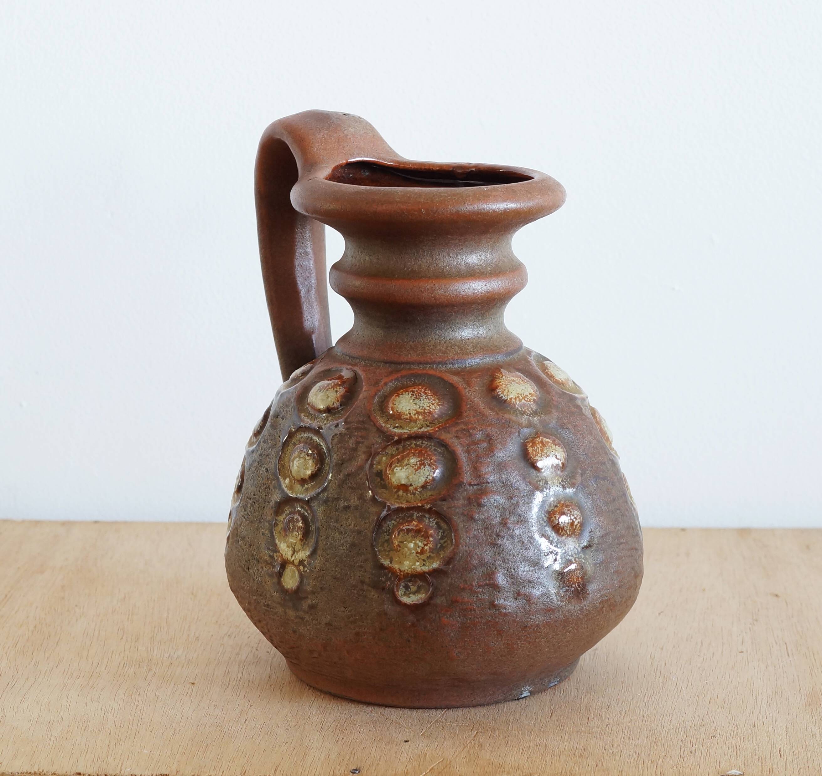 Brown ceramic vase with handle, 1970s, Austria