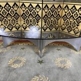 Table basse 1970 en inox et verre