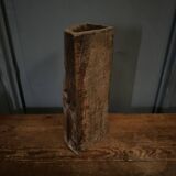 Brutalist vase 1970 in carved wood with monogram