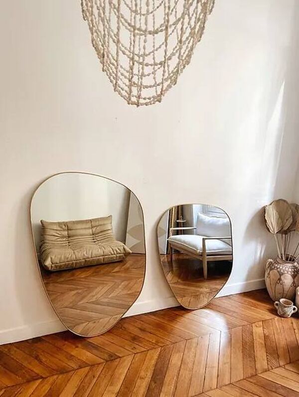 Grand miroir organique dune - dore