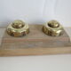 Double inkwell wood and brass