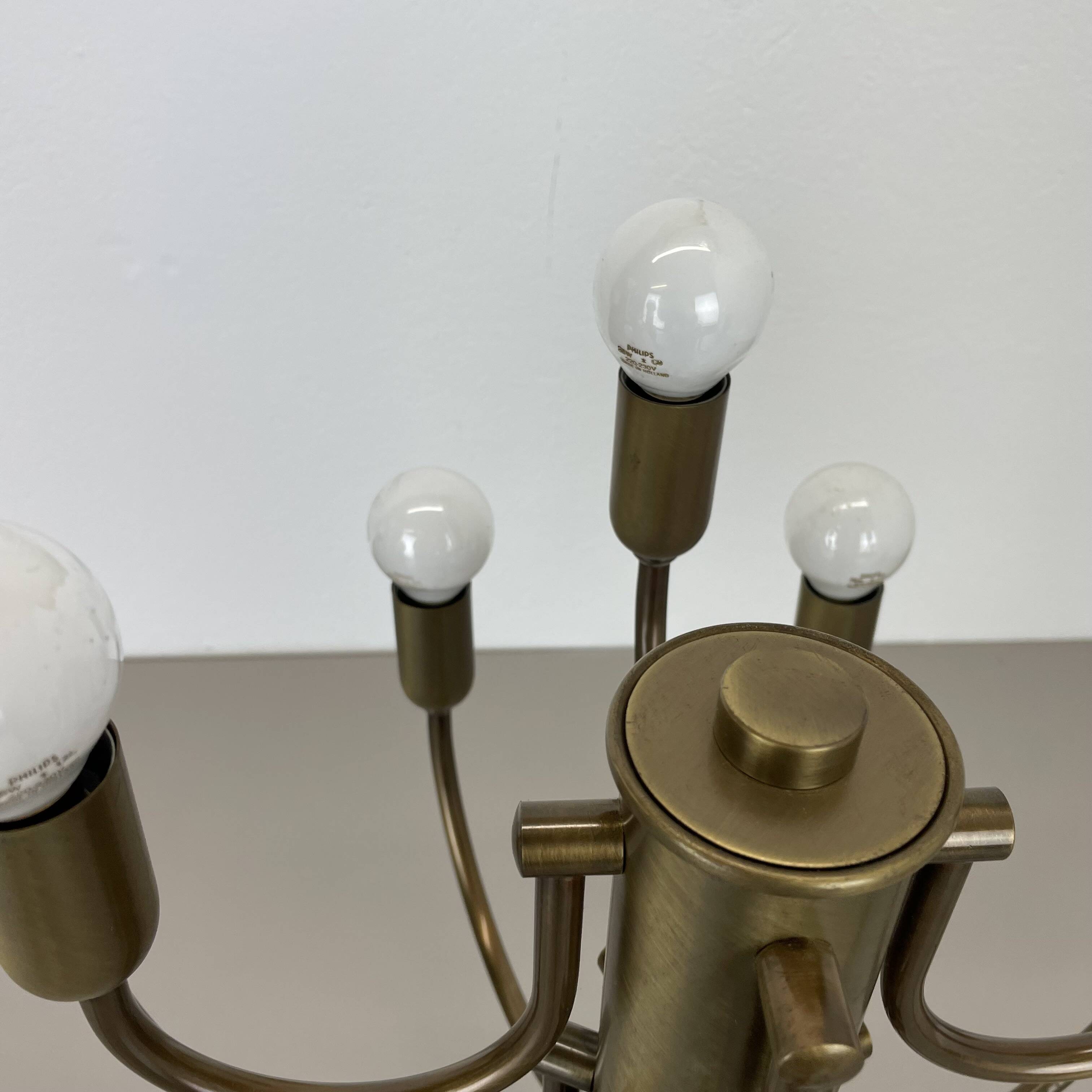 large 12-armed solid Brass ceiling light Chandelier by WKR Lights, Germany 1970s