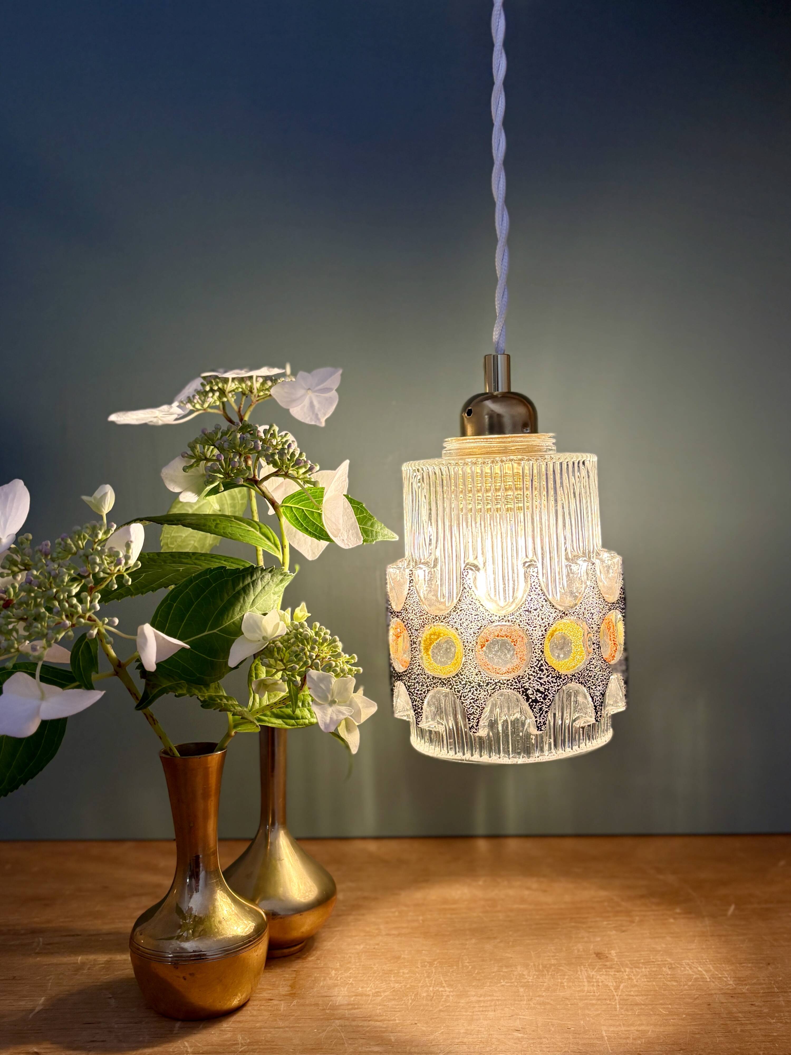 Vintage 70s glass tulip pendant light