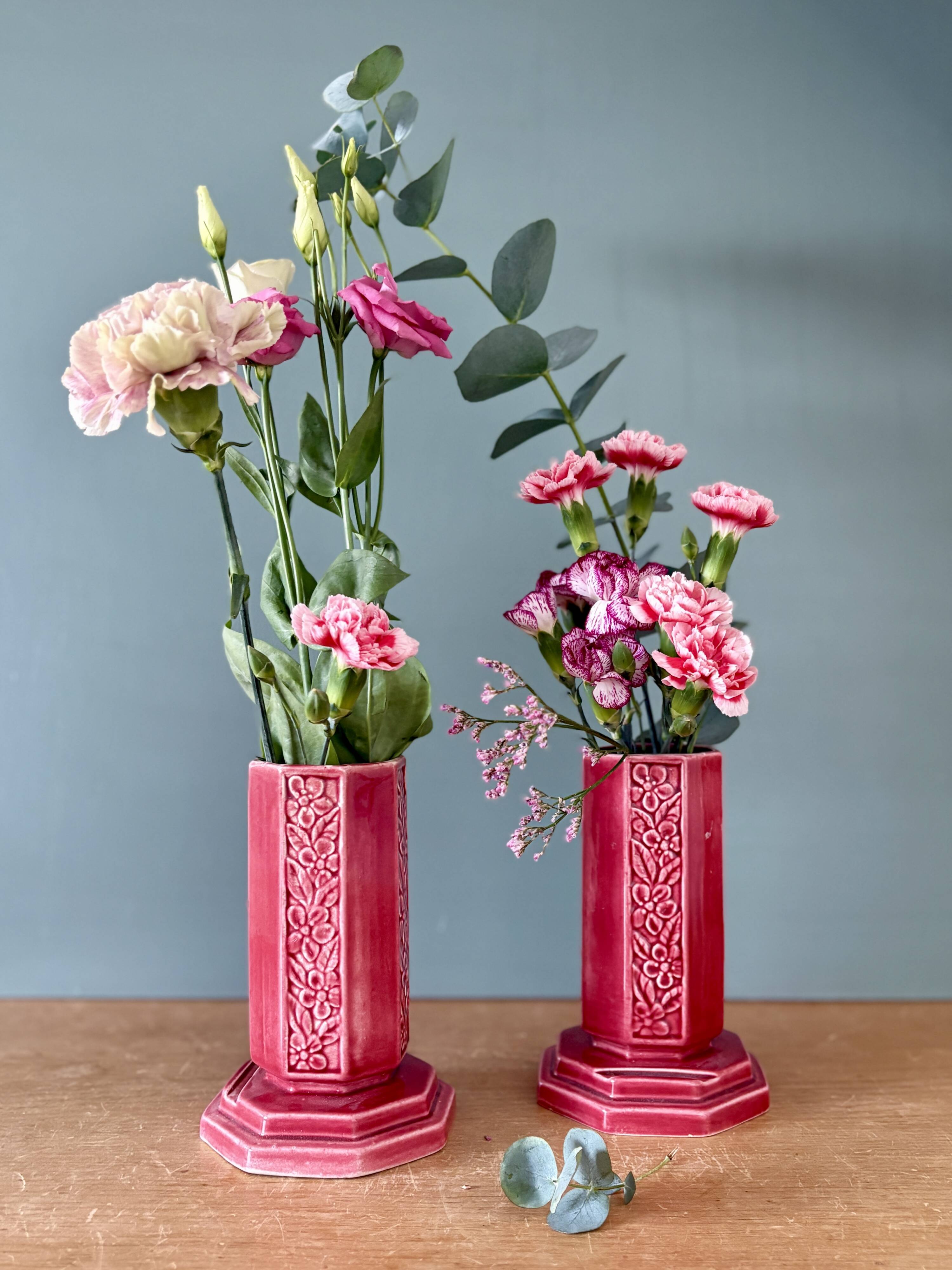 Lot de 2 vases art déco en céramique Rose de Digoin