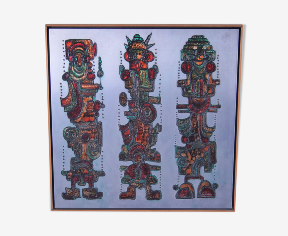 Peinture Schoemaker - 'Totems A' - Art moderne sur aluminium Pays-Bas, années 1980