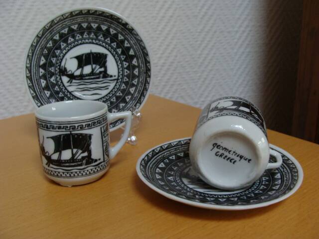 Cups and saucers, ancient boat
