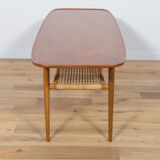 Table basse danoise en teck et rotin du milieu du siècle, années 1960