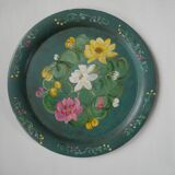 Hand-painted metal serving tray with floral decoration, bohemian country decoration, flea market spirit