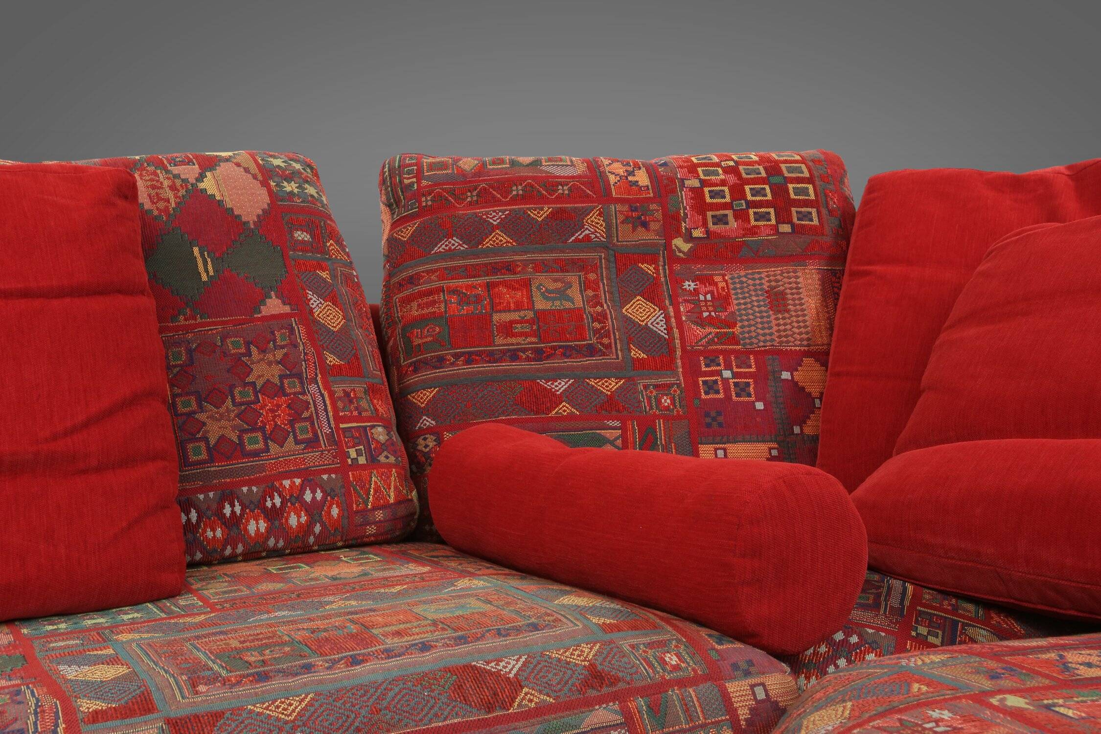 Modular Sofa in Red and Patterned Upholstery by Roche Bobois, France 1980s