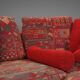 Modular Sofa in Red and Patterned Upholstery by Roche Bobois, France 1980s