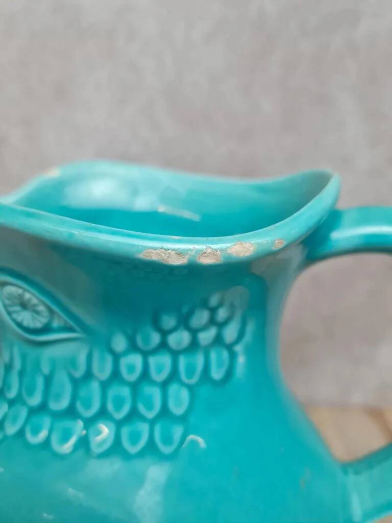 Vintage turquoise ceramic pitcher St-Clément model Aigle.