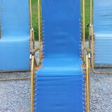 Set of 3 vintage lafuma sun loungers canvas and tubes + table