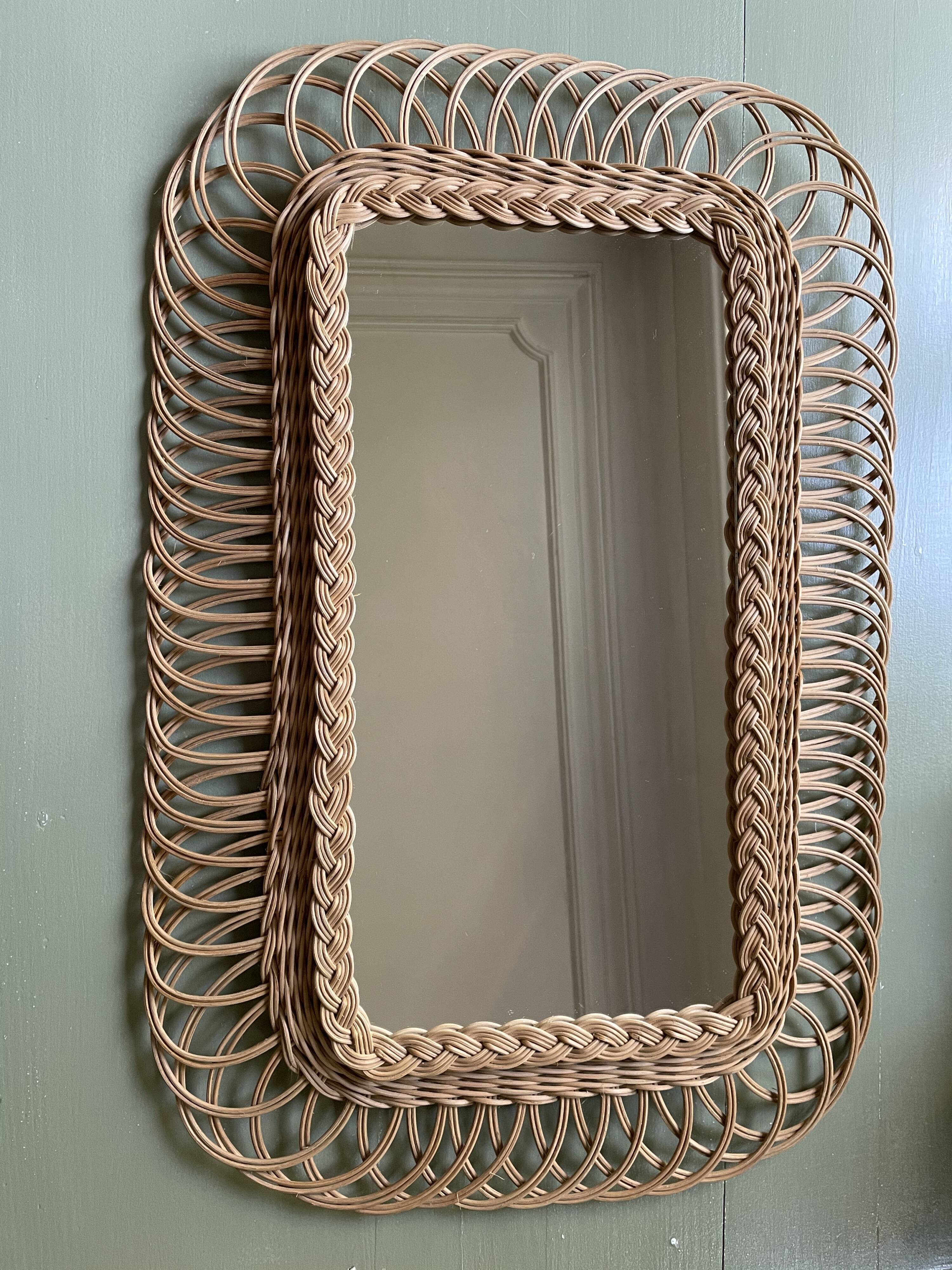 Miroir rotin vintage H72 X L48