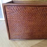 Vintage storage chest - curved - woven rattan - 1970s - mahogany colour