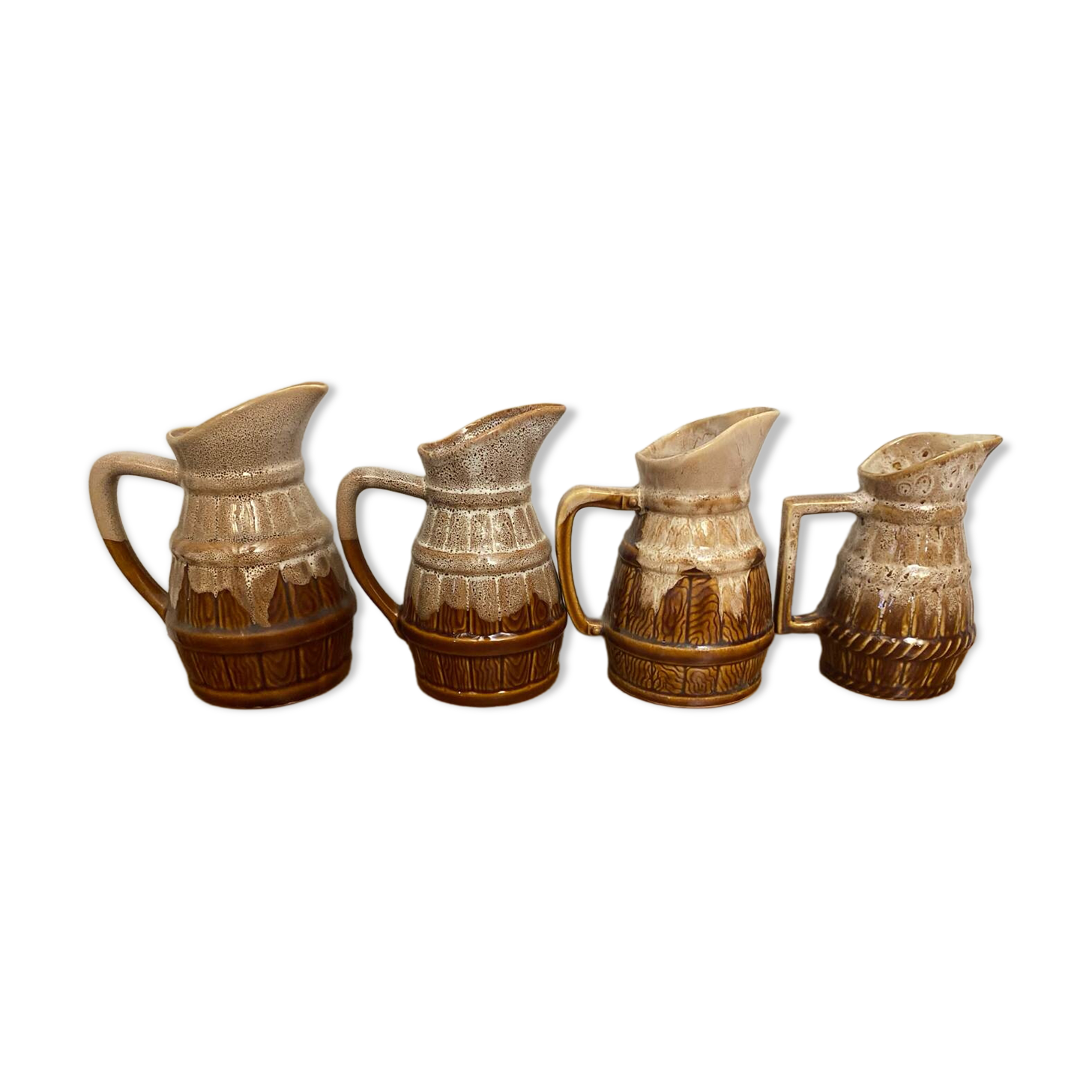 Set of 3 Barrel-Shaped Pitchers in the RÉVOL Style, Vintage Flamed Ceramic