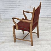 1970s, Danish armchair, striped red furniture wool, solid oak wood.