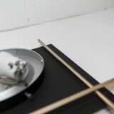 1960 wall light, black metal glass and gold brass rods