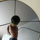 Plate table lamp, wooden, art deco