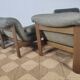 Modulable sofa an armchair in leather and wood