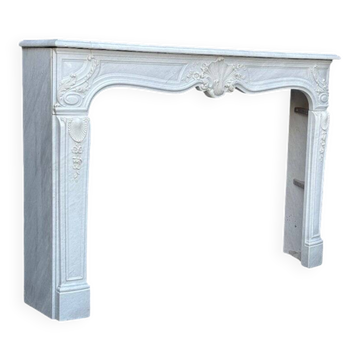 Louis XV style fireplace in grey and white Carrara marble circa 1980