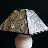 Vintage granite foot lamp and pyramid lampshade in marbled paper